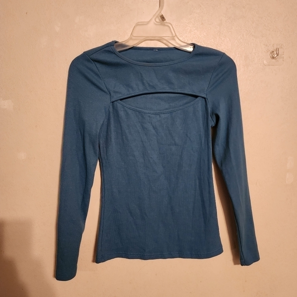 Blue Fitted Cutout Long-Sleeve Top Size XS Unbranded NWOT